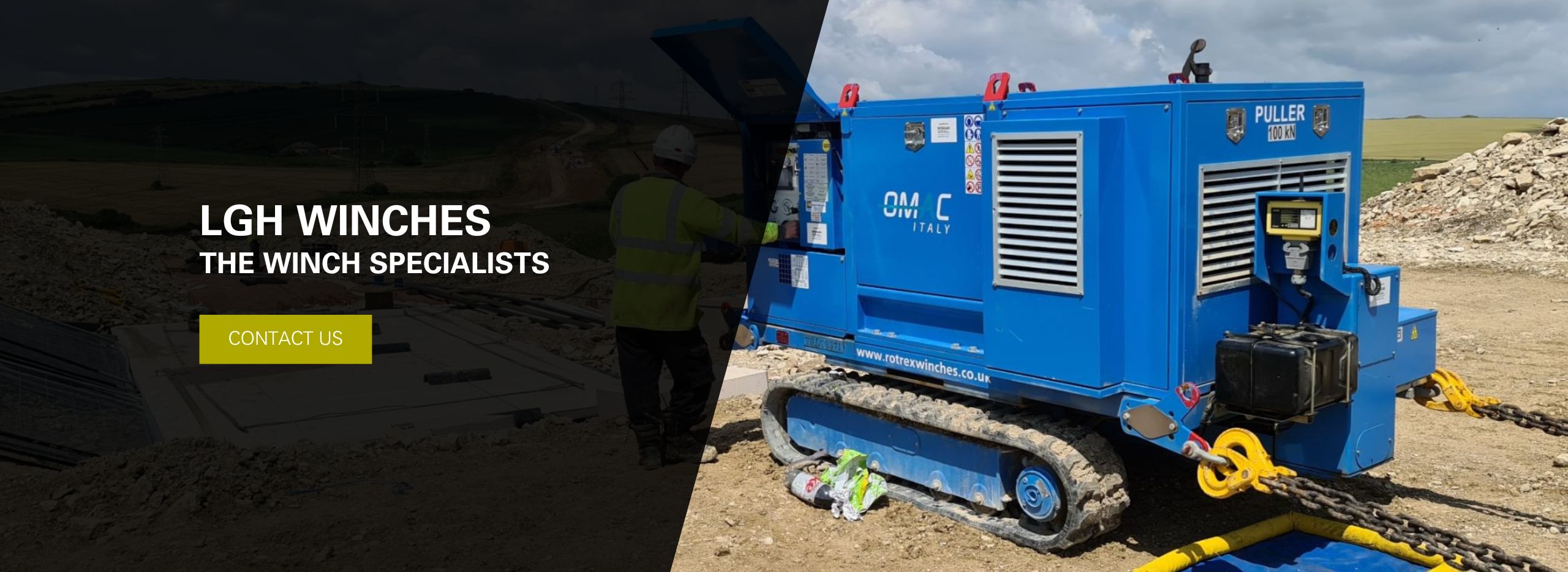 Contact One of Our Experts Today An engineer standing alongside a winch. Click to contact Rotrex